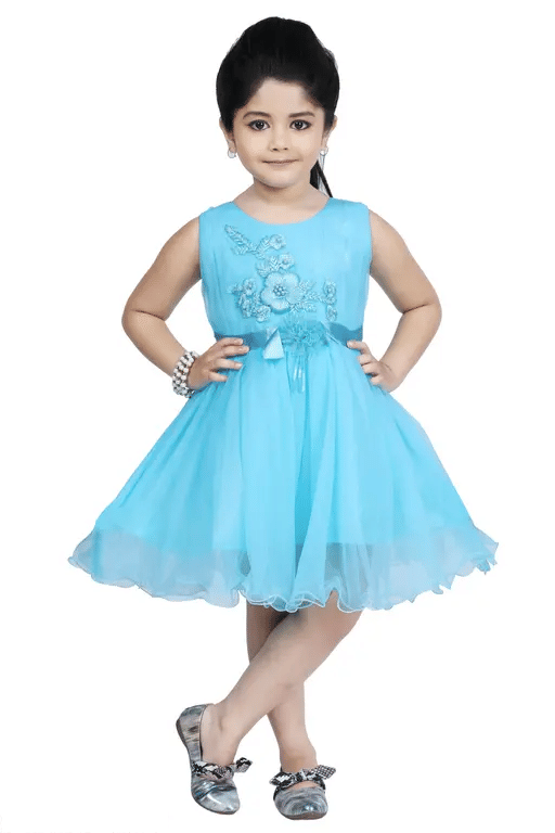 VELION Pack of 1 Baby Girls Net Frock ( Light Blue )