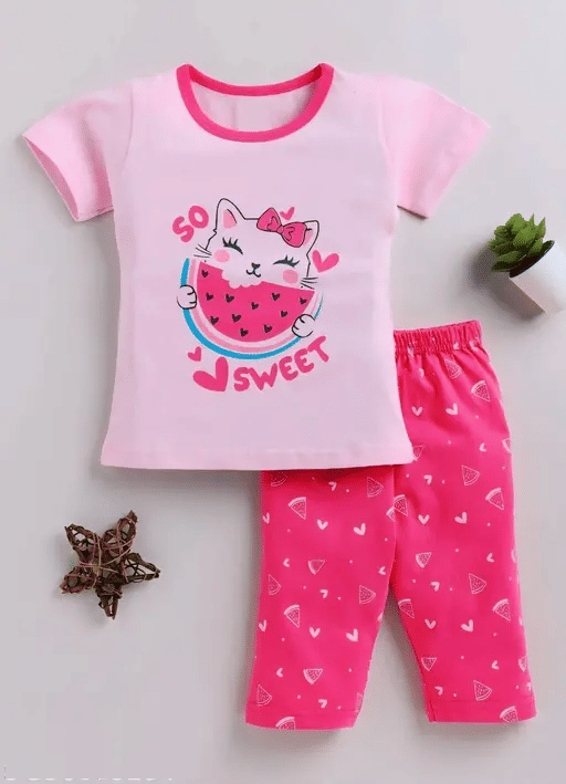 VELION Pack of 1 Girls Cotton Blend Top With Pajama ( Pink )