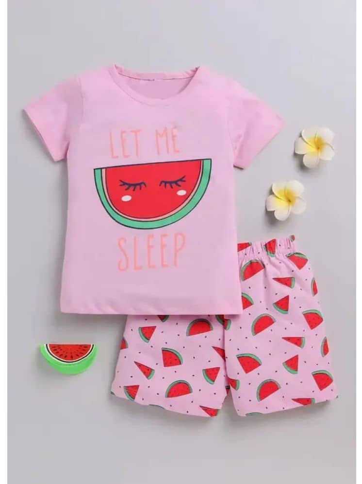 VELION Pack of 1 Girls Cotton Blend Top With Shorts ( Pink )