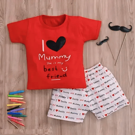 VELION Pack of 1 Boys Cotton Blend T-Shirt & Shorts Set ( Red )