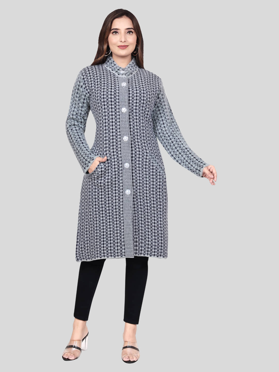 WOOL'S KART Woollen Regular Collar Women's Buttoned Cardigans - Grey ( ) WOOL'S KART Woollen Regular Collar Women's Buttoned Cardigans - Grey ( )