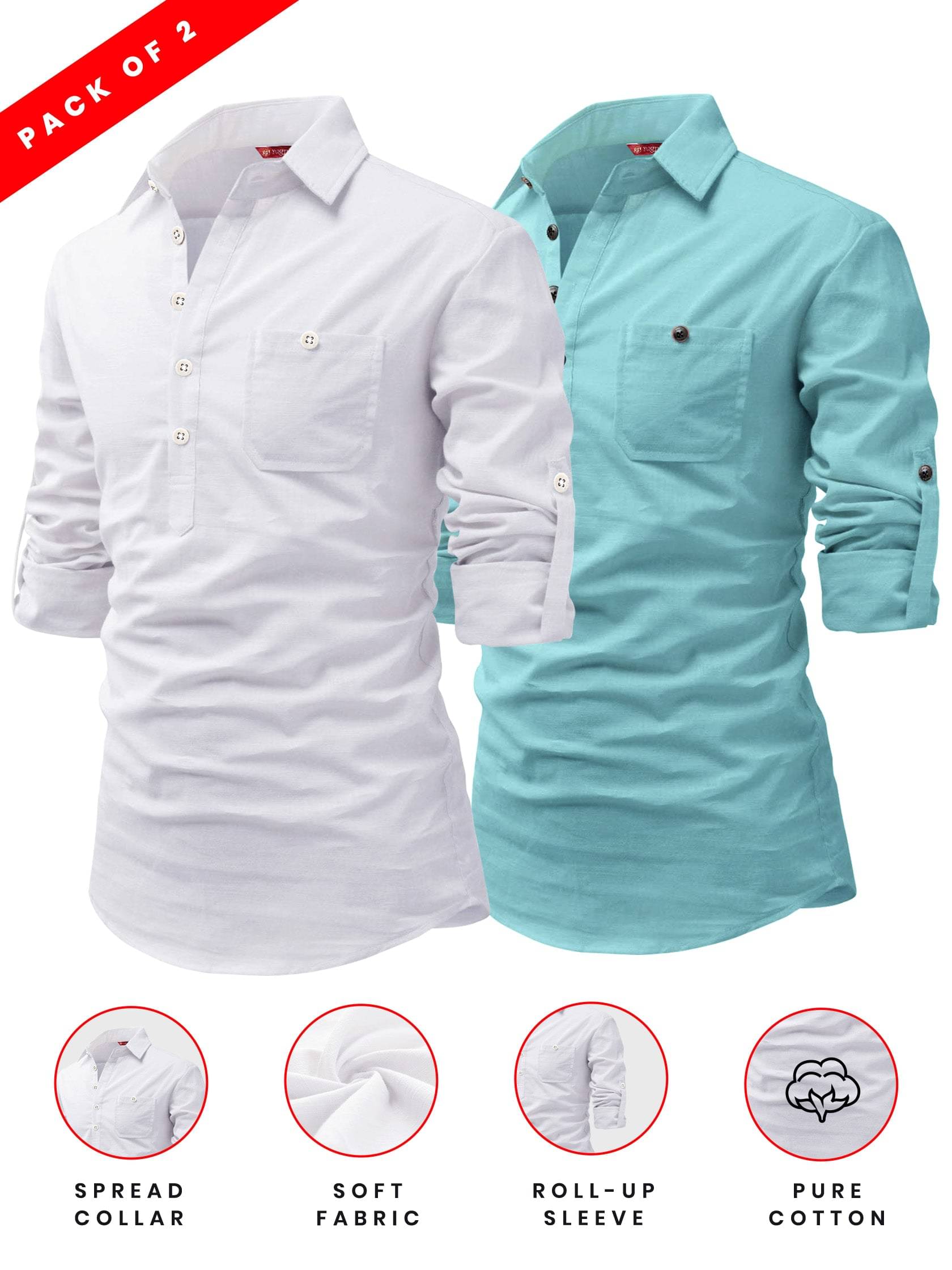     			Yugnik Military Green Cotton Men's Regular Kurta ( Pack of 2 )