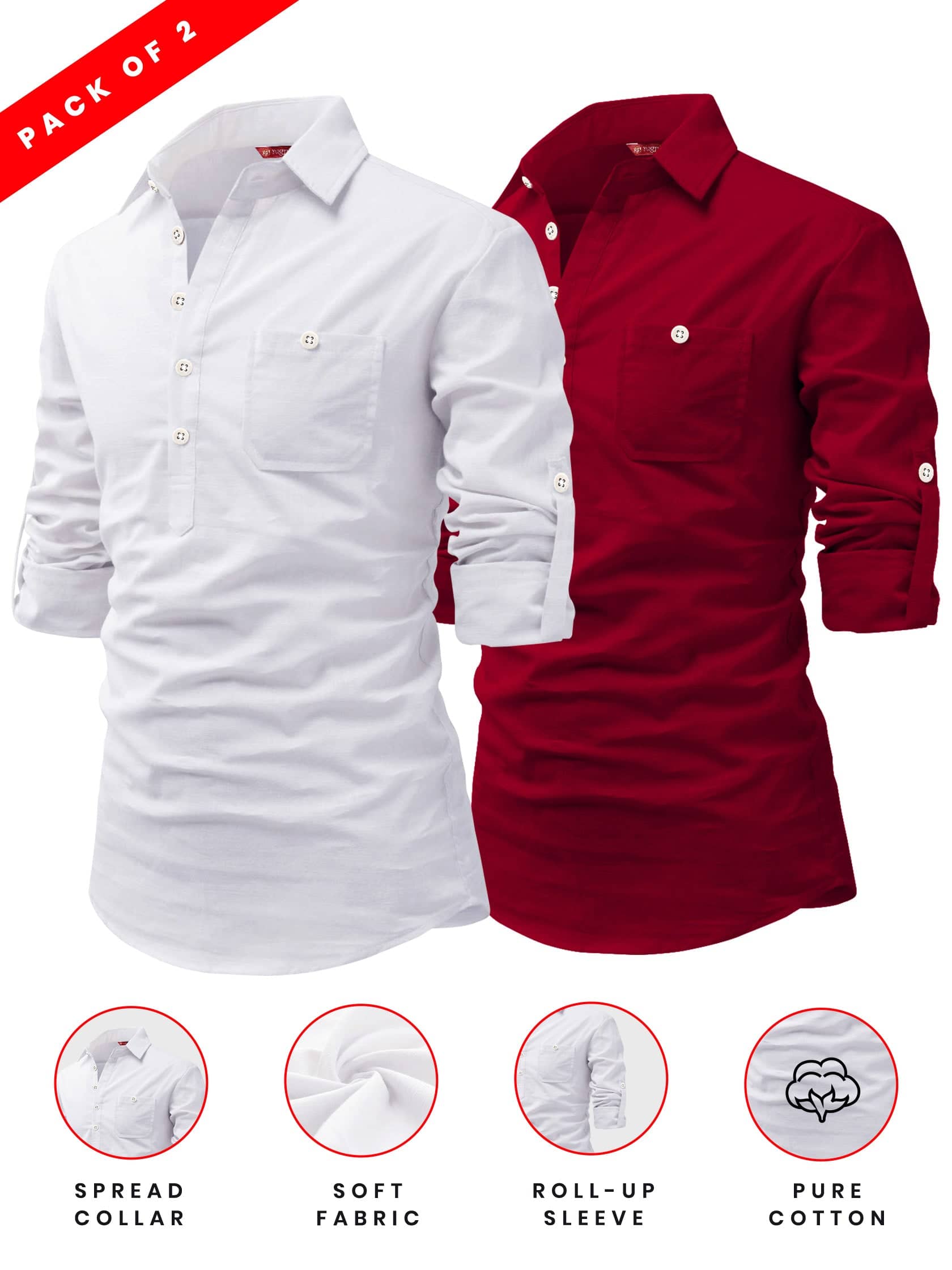 Yugnik Grey Cotton Men's Regular Kurta ( Pack of 2 ) - Kurtas & Kurta Sets | Buy online on ZillyBuy
