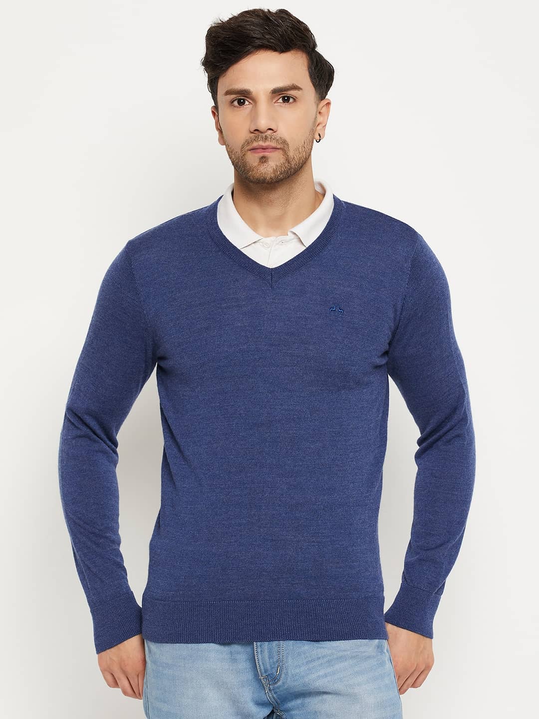 98 Degree North Woollen V-Neck Men's Full Sleeves Pullover Sweater - Blue ( Pack of 1 )
