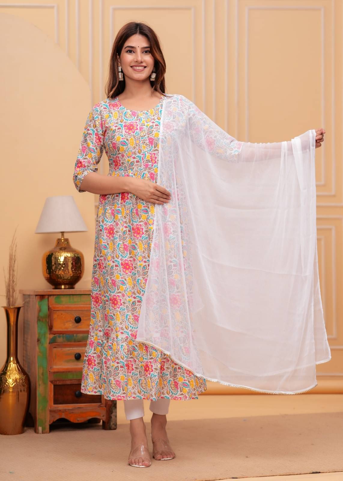 ASHISH PRINT Cotton Printed Kurti With Pants Women's Stitched Salwar Suit - Peach ( Pack of 1 ) ASHISH PRINT Cotton Printed Kurti With Pants Women's Stitched Salwar Suit - Peach ( Pack of 1 )