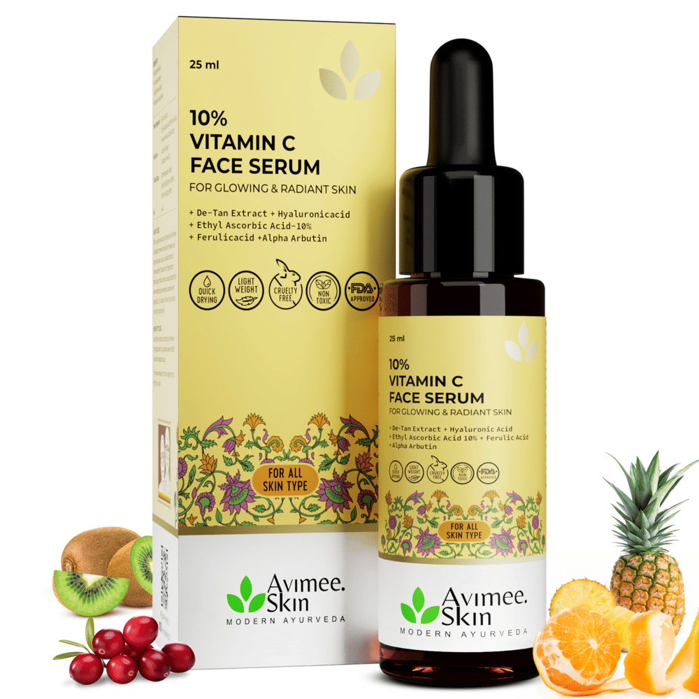 Avimee Herbal Face Serum 10% Vitamin C & Hyaluronic Acid Brightens & Hydrates Sensitive Skin, 25 ml, (Pack of 1)