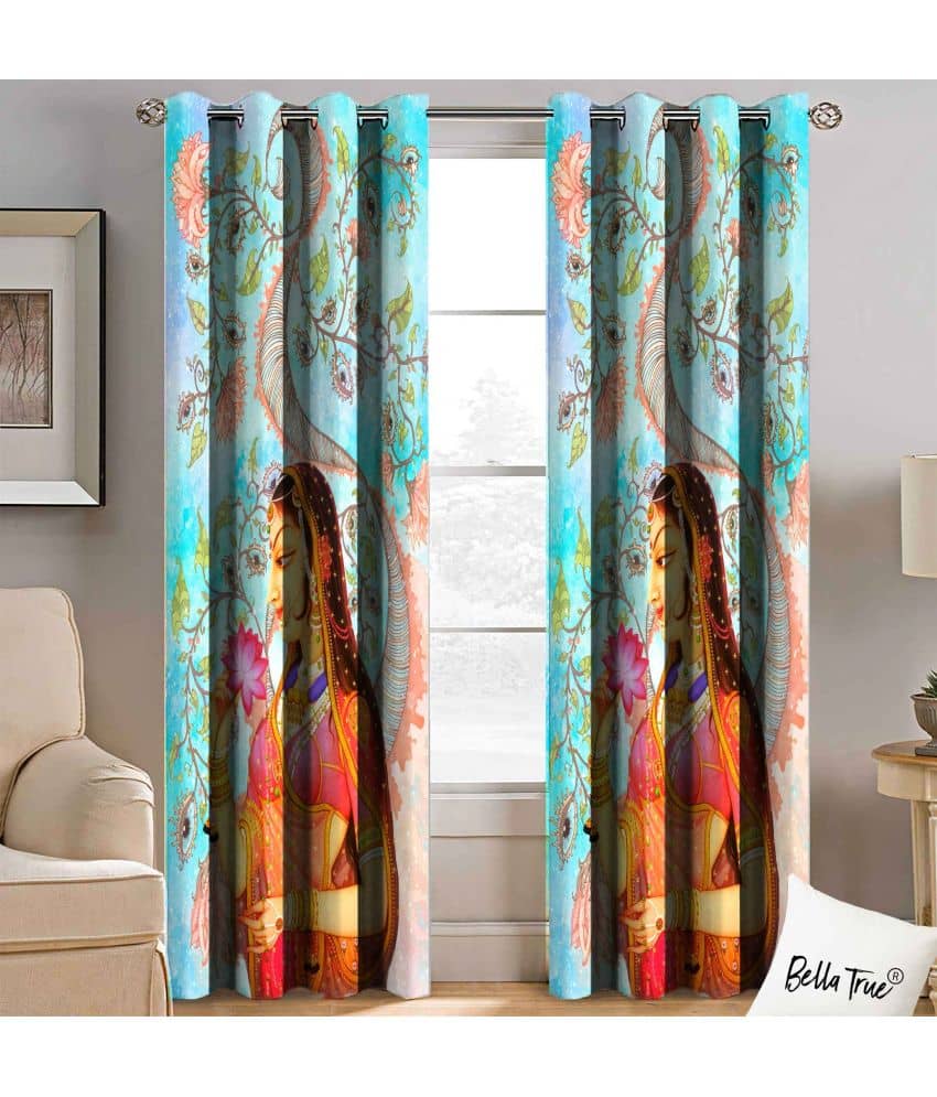 BELLA TRUE Set of 2 Door SemiTransparent Eyelet Polyester Multi Color Curtains ( 213 x 113 cm )
