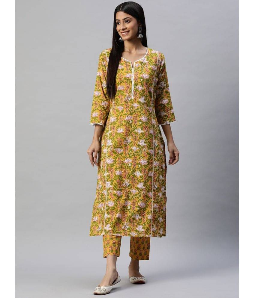     			Divena - Yellow Straight Cotton Women's Stitched Salwar Suit ( Pack of 1 )