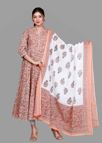Doriyaan Cotton Printed Anarkali Women's Kurti - Orange ( Pack of 1 ) - Kurtis, Tunics | Buy online on ZillyBuy