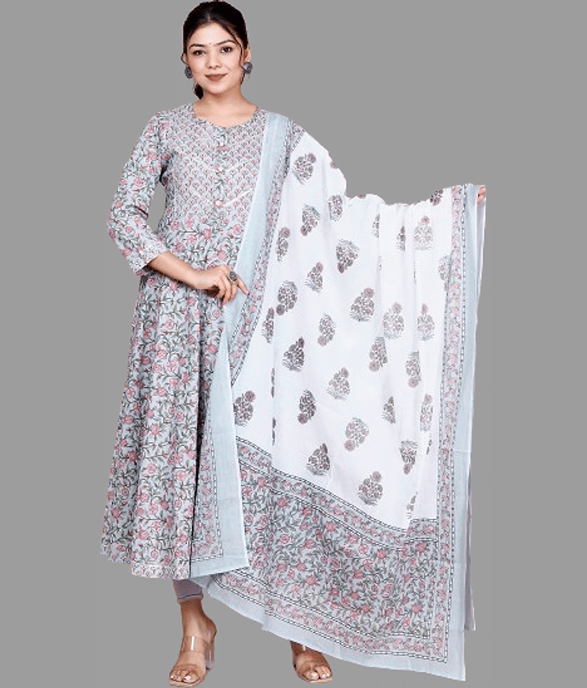 Doriyaan Cotton Printed Anarkali Women's Kurti - Blue ( Pack of 1 ) - Kurtis, Tunics | Buy online on ZillyBuy