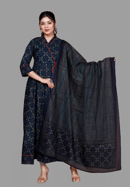 Doriyaan Cotton Printed Anarkali Women's Kurti - Blue ( Pack of 1 ) - Kurtis, Tunics | Buy online on ZillyBuy