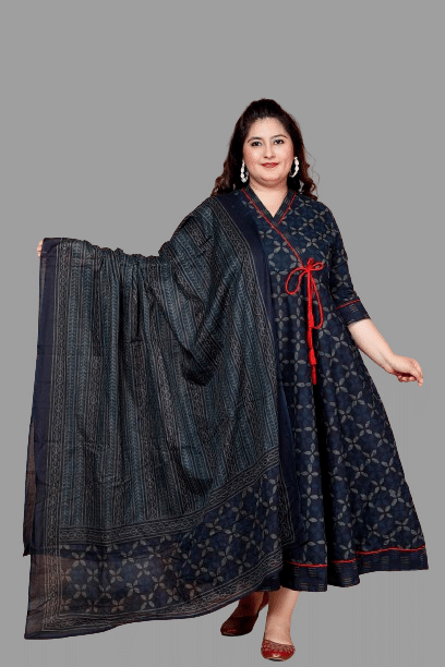 Doriyaan Cotton Printed Angrakha Women's Kurti - Blue ( Pack of 1 ) - Kurtis, Tunics | Buy online on ZillyBuy