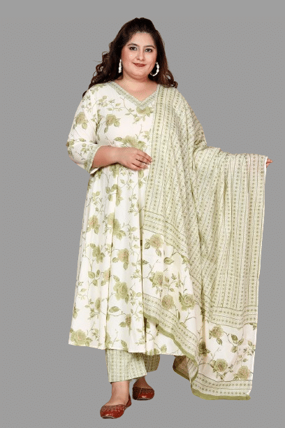     			Doriyaan Cotton Printed Kurti With Pants Women's Stitched Salwar Suit - Green ( Pack of 1 )