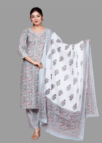 Doriyaan Cotton Printed Kurti With Palazzo Women's Stitched Salwar Suit - Blue ( Pack of 1 ) Doriyaan Cotton Printed Kurti With Palazzo Women's Stitched Salwar Suit - Blue ( Pack of 1 )