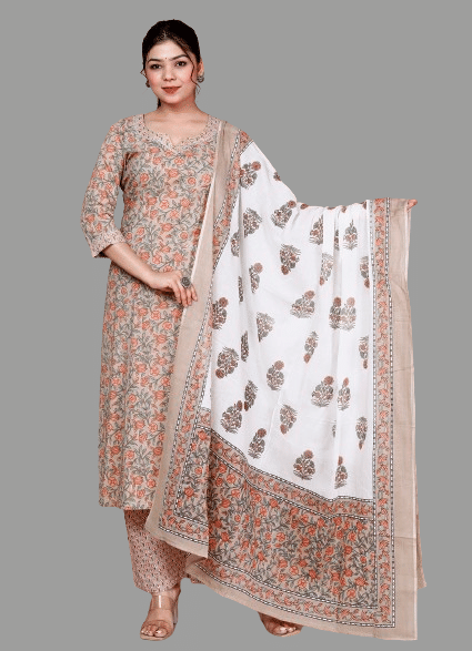 Doriyaan Cotton Printed Kurti With Palazzo Women's Stitched Salwar Suit - Brown ( Pack of 1 )