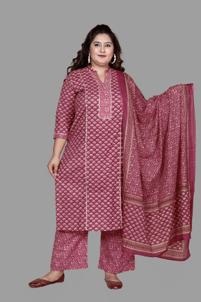 Doriyaan Cotton Printed Kurti With Palazzo Women's Stitched Salwar Suit - Pink ( Pack of 1 )