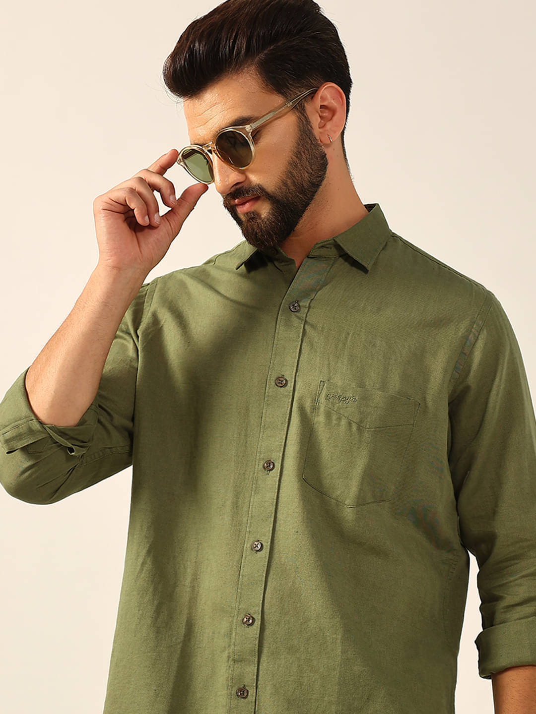     			ENSPYR Cotton Blend Regular Fit Solids Full Sleeves Men's Casual Shirt - Olive ( Pack of 1 )