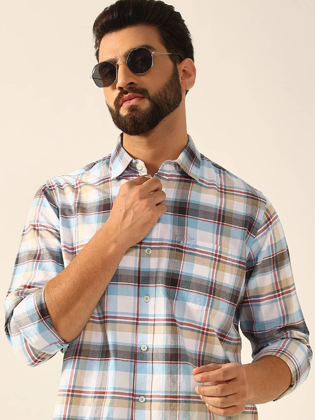     			ENSPYR Cotton Blend Regular Fit Checks Full Sleeves Men's Casual Shirt - Blue ( Pack of 1 )