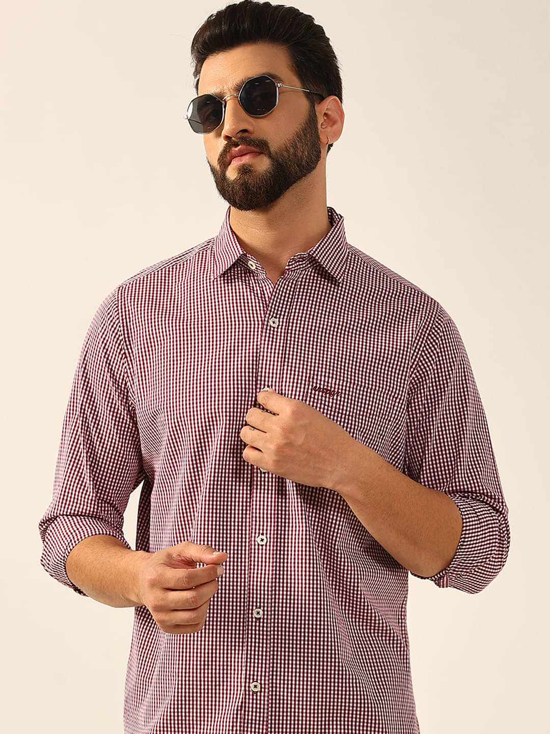    			ENSPYR Cotton Blend Regular Fit Checks Full Sleeves Men's Casual Shirt - Maroon ( Pack of 1 )