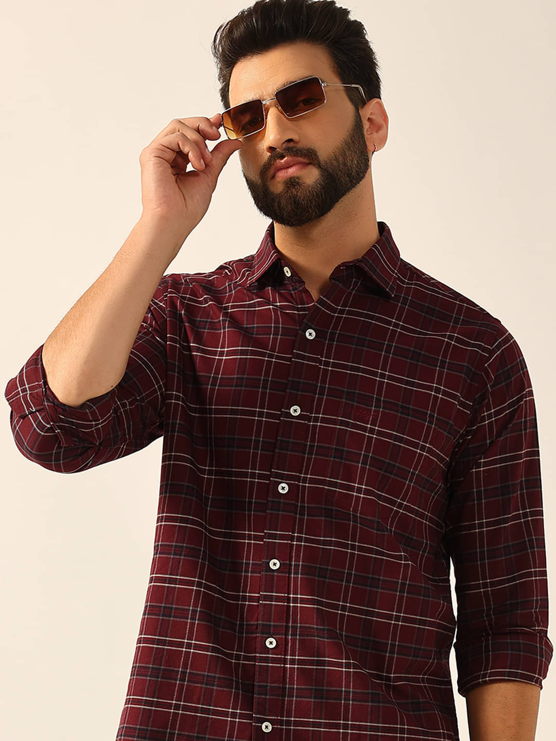 ENSPYR Cotton Blend Regular Fit Checks Full Sleeves Men's Casual Shirt - Maroon ( Pack of 1 )     			ENSPYR Cotton Blend Regular Fit Checks Full Sleeves Men's Casual Shirt - Maroon ( Pack of 1 )