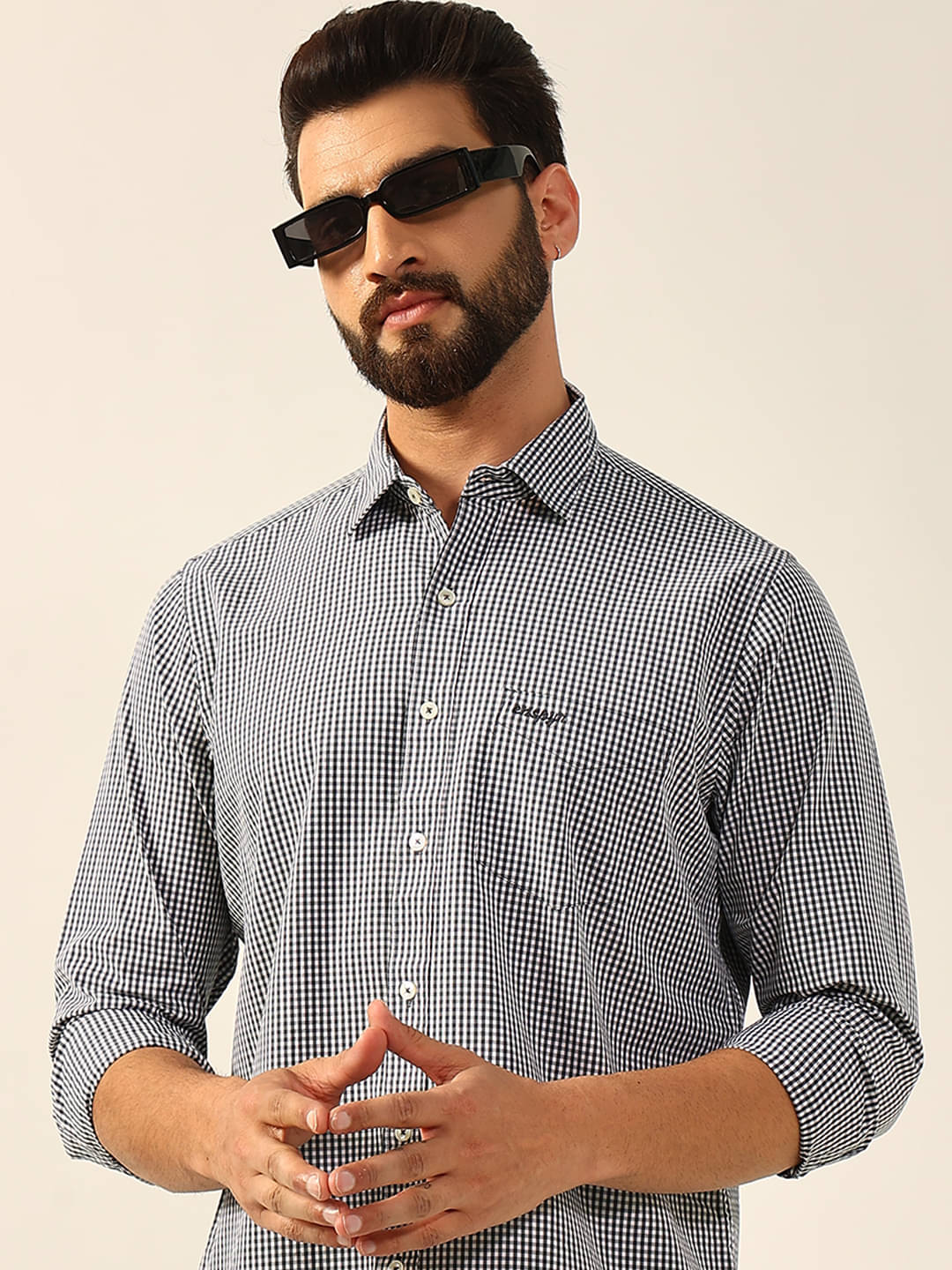     			ENSPYR Cotton Blend Regular Fit Checks Full Sleeves Men's Casual Shirt - Navy ( Pack of 1 )