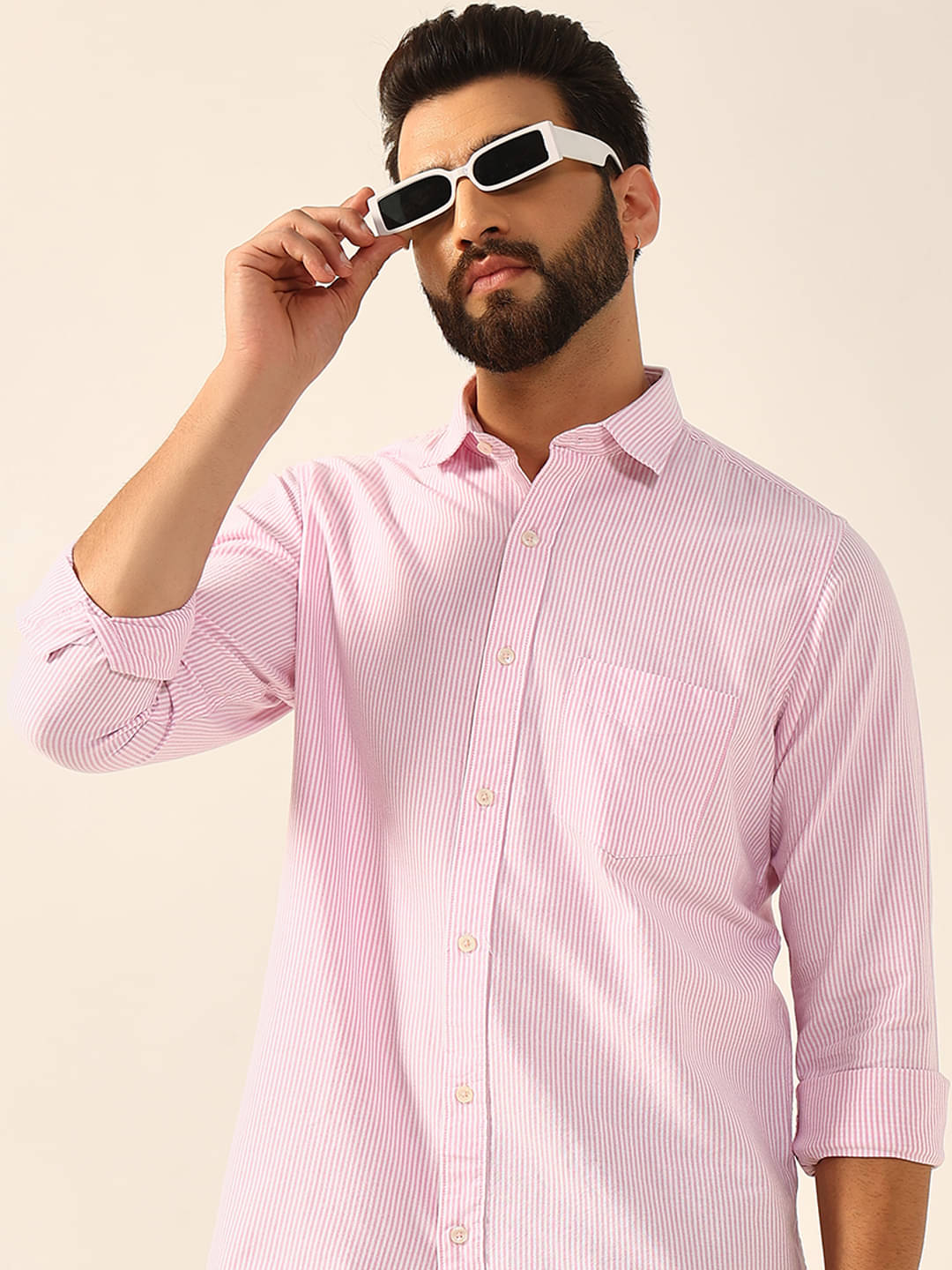 ENSPYR Cotton Blend Regular Fit Striped Full Sleeves Men's Casual Shirt - Pink ( Pack of 1 ) ENSPYR Cotton Blend Regular Fit Striped Full Sleeves Men's Casual Shirt - Pink ( Pack of 1 )