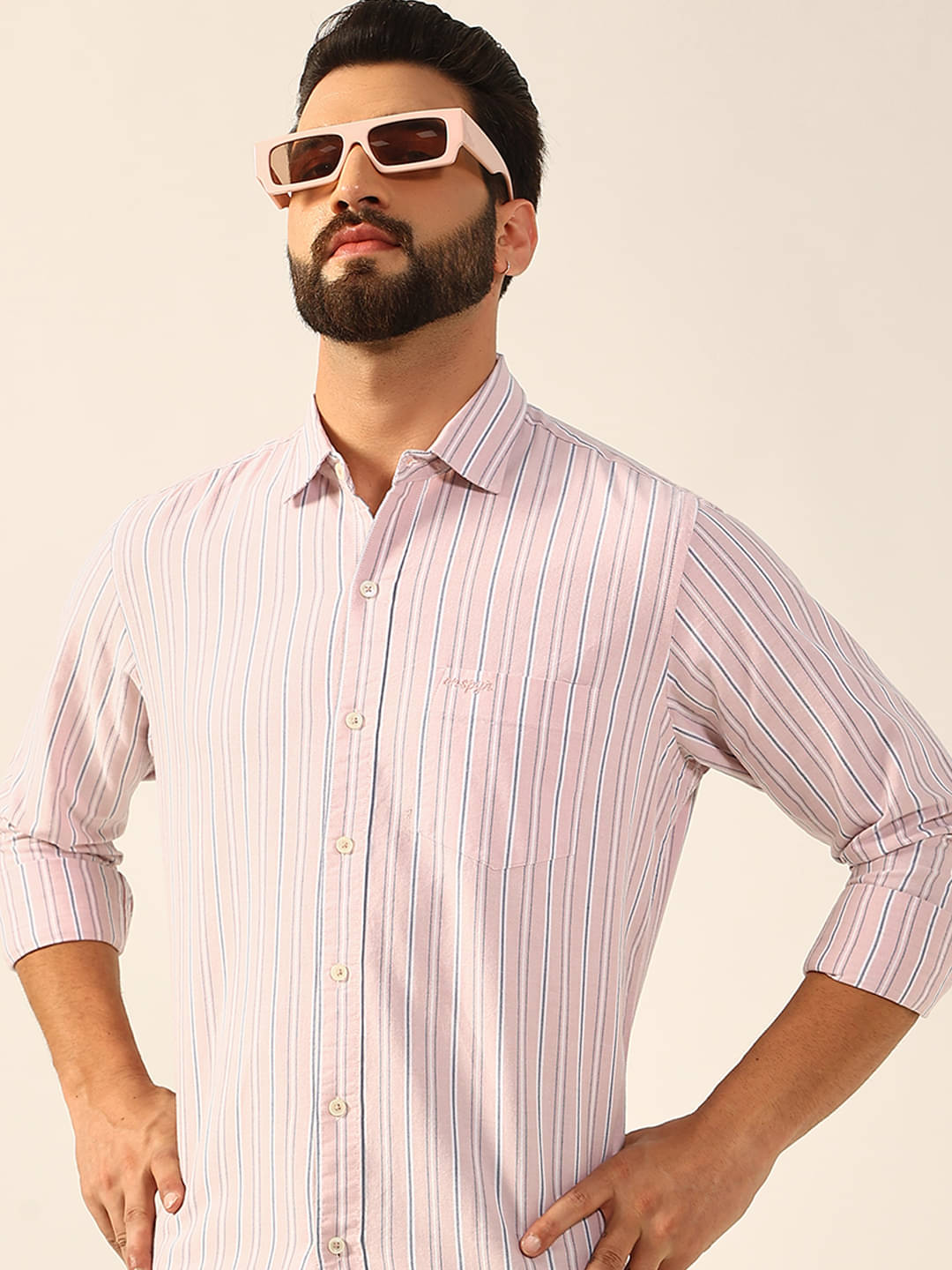     			ENSPYR Cotton Blend Regular Fit Striped Full Sleeves Men's Casual Shirt - Pink ( Pack of 1 )