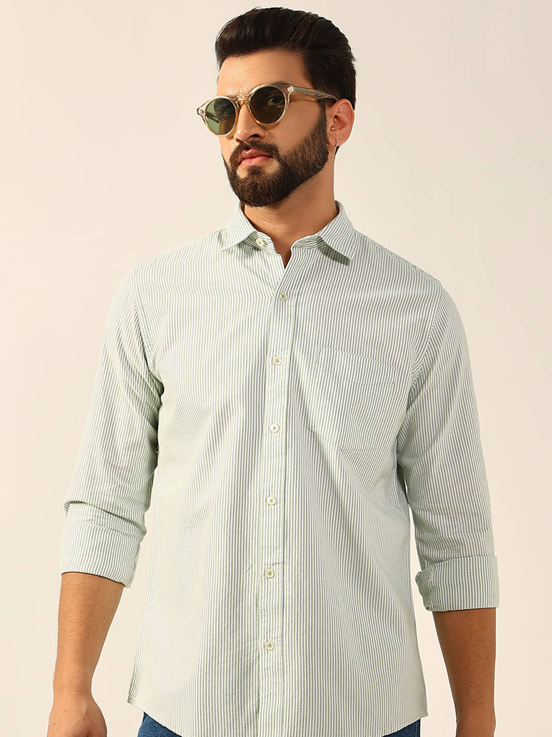     			ENSPYR Cotton Blend Regular Fit Striped Full Sleeves Men's Casual Shirt - Grey ( Pack of 1 )