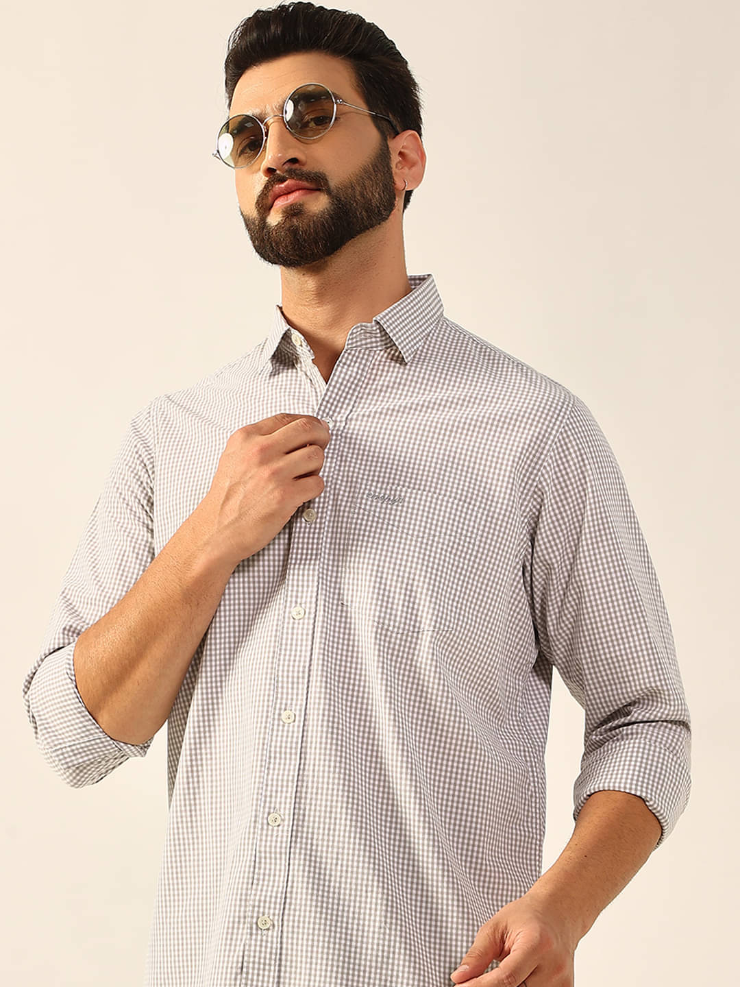 ENSPYR Cotton Blend Regular Fit Checks Full Sleeves Men's Casual Shirt - Grey Melange ( Pack of 1 ) ENSPYR Cotton Blend Regular Fit Checks Full Sleeves Men's Casual Shirt - Grey Melange ( Pack of 1 )