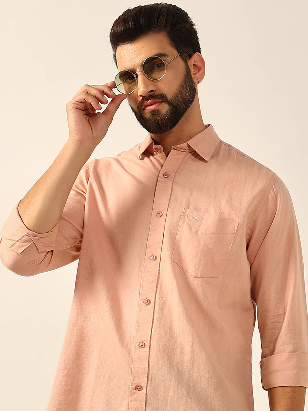 ENSPYR Cotton Blend Regular Fit Solids Full Sleeves Men's Casual Shirt - Peach ( Pack of 1 ) ENSPYR Cotton Blend Regular Fit Solids Full Sleeves Men's Casual Shirt - Peach ( Pack of 1 )
