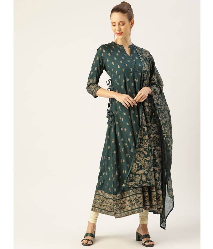 HISHAM - Green Rayon Women's Anarkali Kurti with Dupatta ( Pack of 1 ) - Kurtis, Tunics | Buy online on ZillyBuy