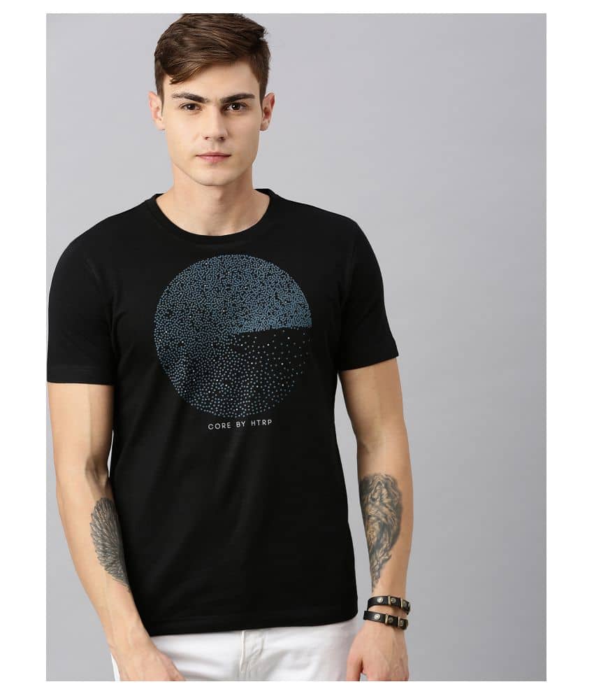 Huetrap Pack of 1 Cotton Blend Regular Fit Men's T-Shirt ( Black )