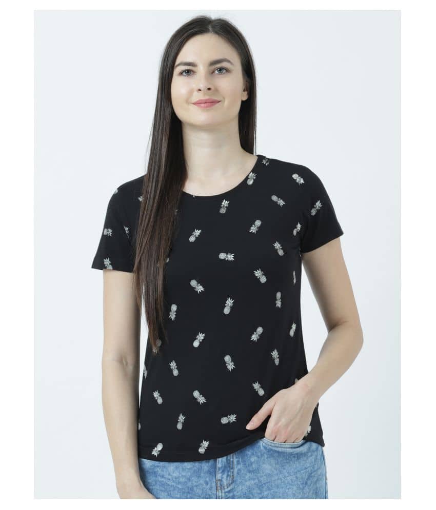 Huetrap Women Cotton Regular Fit Round Neck T-Shirt ( Black )