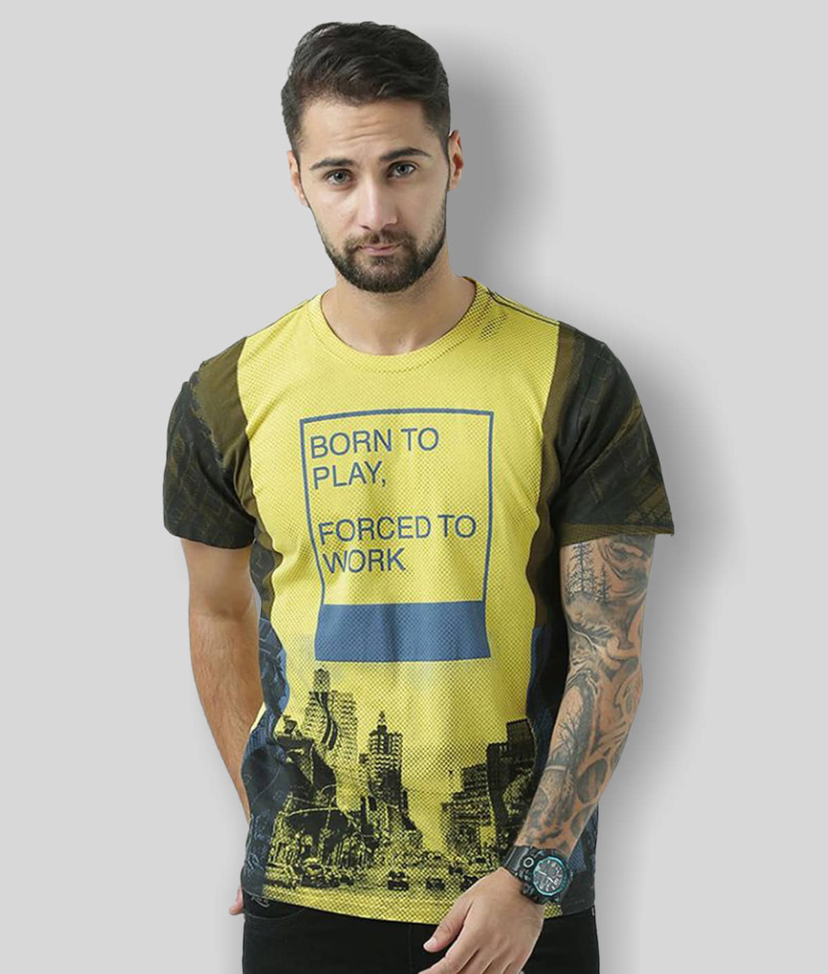 Huetrap Pack of 1 Cotton Regular Fit Men's T-Shirt ( Yellow )