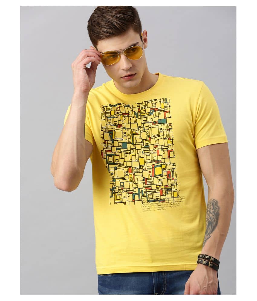 Huetrap Pack of 1 Cotton Regular Fit Men's T-Shirt ( Yellow )