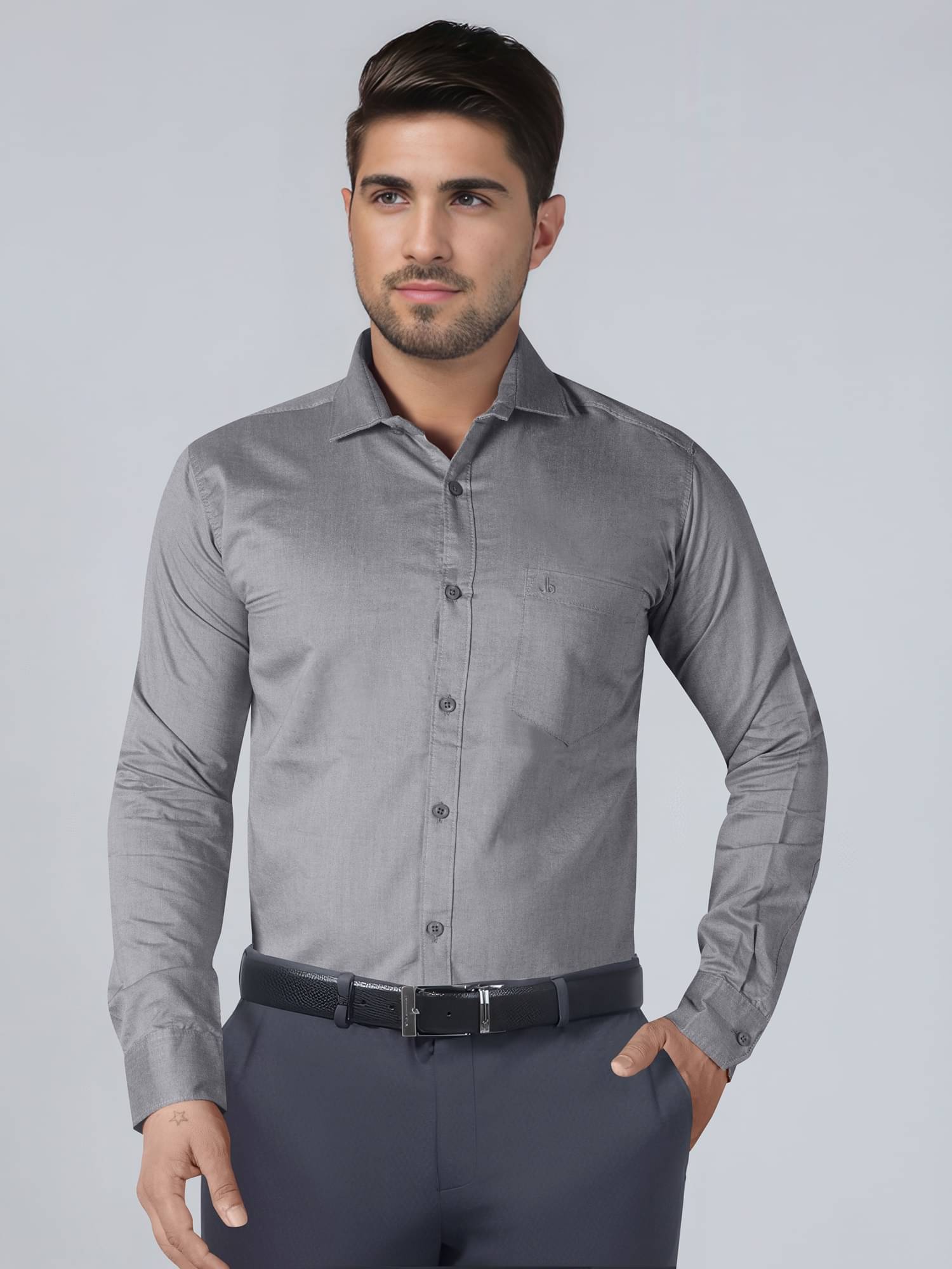 JB JUST BLACK 100% Cotton Regular Fit Solids Full Sleeves Men's Casual Shirt - Grey ( Pack of 1 ) JB JUST BLACK 100% Cotton Regular Fit Solids Full Sleeves Men's Casual Shirt - Grey ( Pack of 1 )