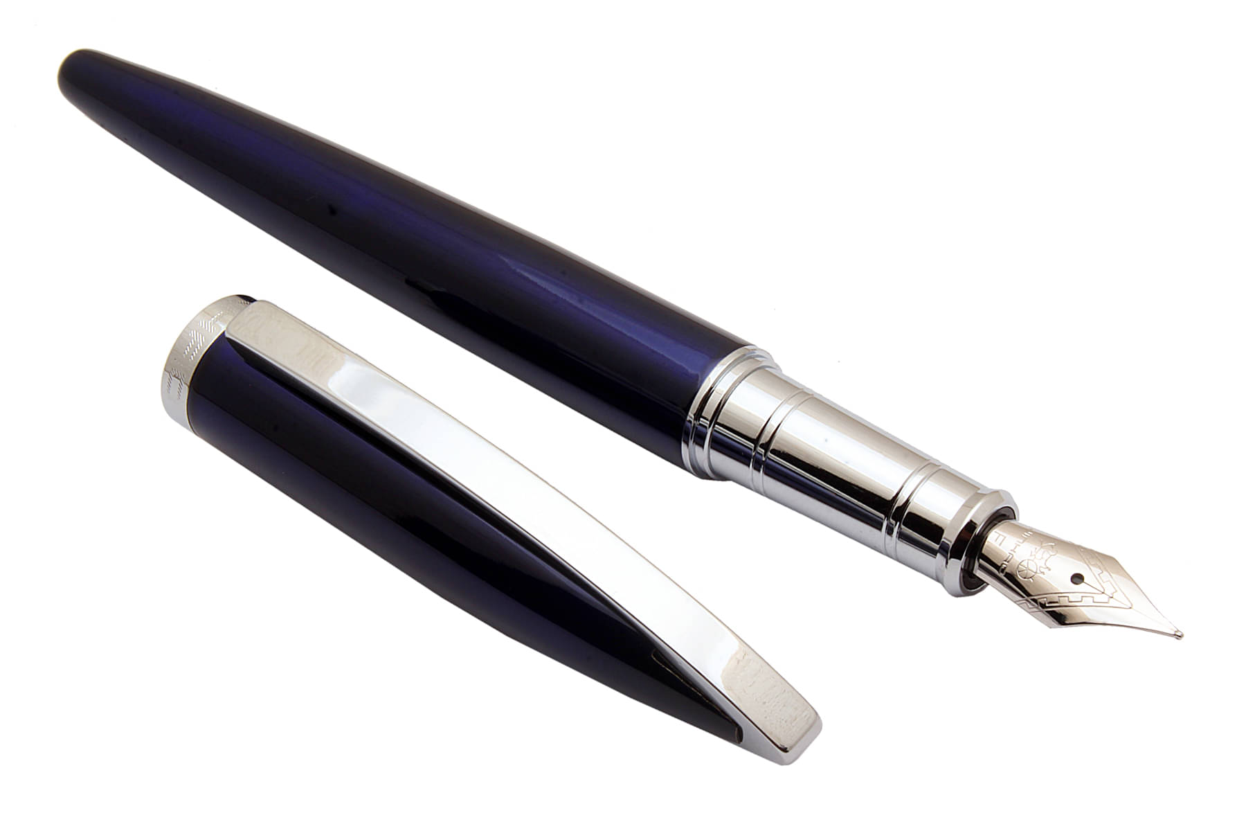     			Jinhao 156 Shine Dark Blue Metal Body Fountain Pen With Chrome Trims & Fine Nib