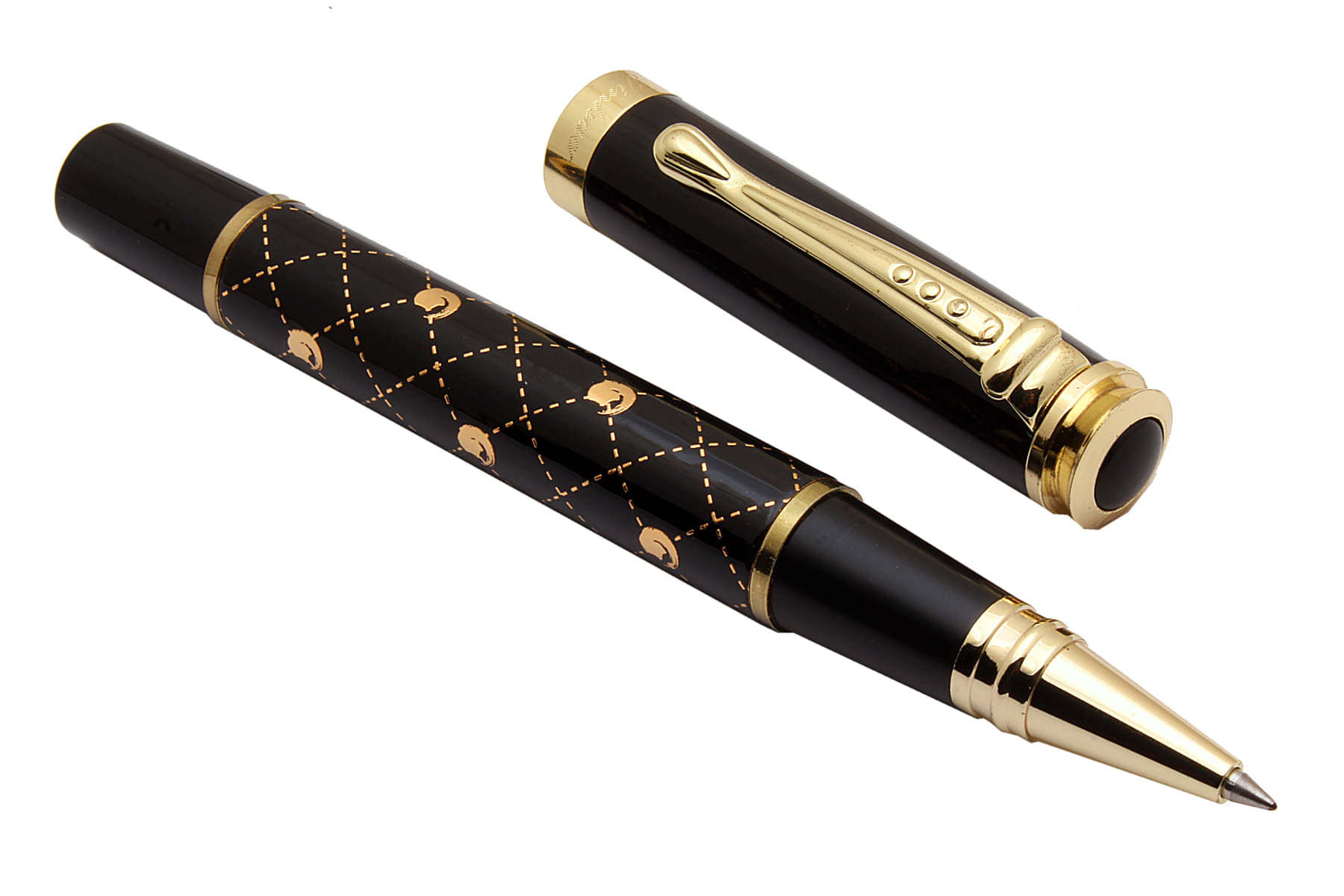     			Jinhao 500 Golden Checks Design On Black Metal Body Rollerball Pen