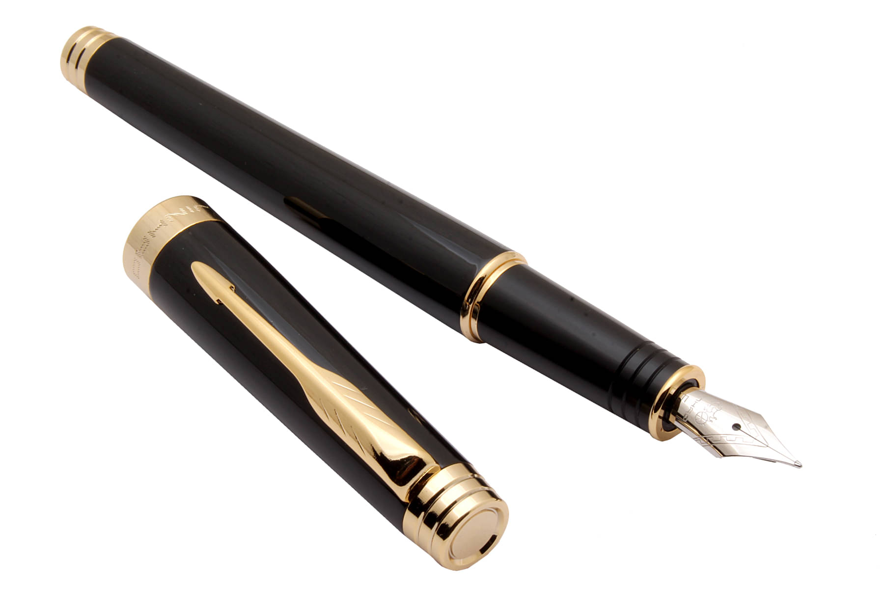    			Jinhao 997 Fine Nib Fountain Pen With Arrow Clip & Converter (SHINE BLACK WITH GOLDEN TRIMS)
