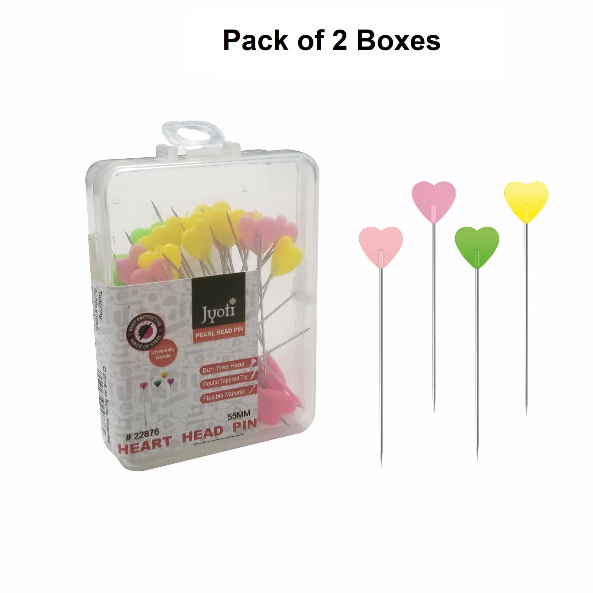 Jyoti Pearl Head Pins Heart Multicolored for Tailoring, Dressmaking, Crafting, Sewing, Ornament, Patch Work, Florist, Decorating, Hijab, and Scarf for Women # 22876 (50 Pins in a Box) - Pack of 2 - Stationery | Buy online on ZillyBuy