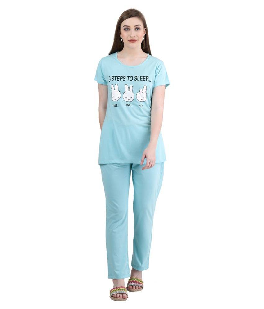     			Kaily - Light Blue Cotton Women's Nightwear Nightsuit Sets