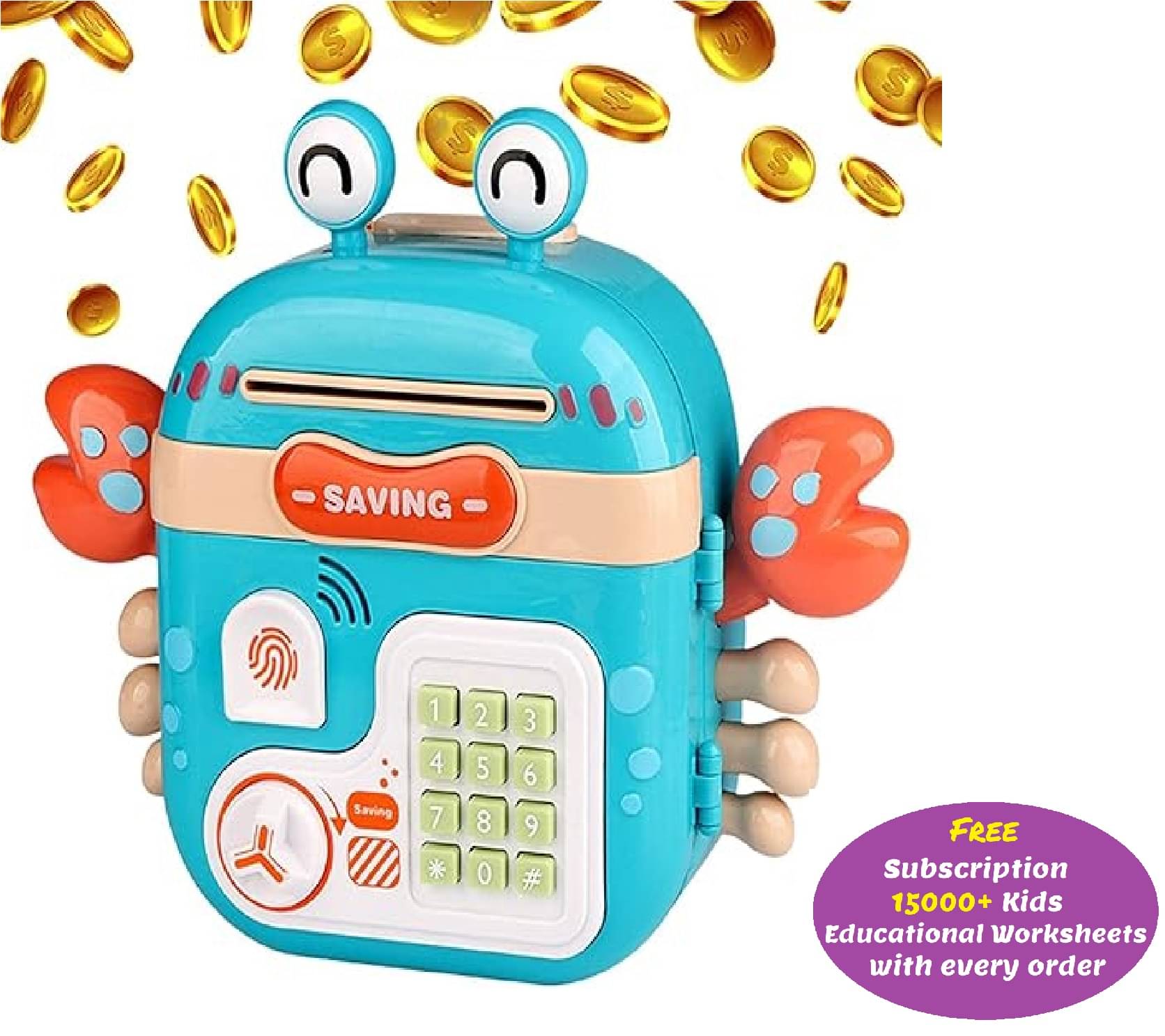     			Kidsaholic Crab Piggy Bank Fun Little for 3+ Yrs Boys & Girls Saving ATM Bank (Free subscription of kids Educational worksheets)