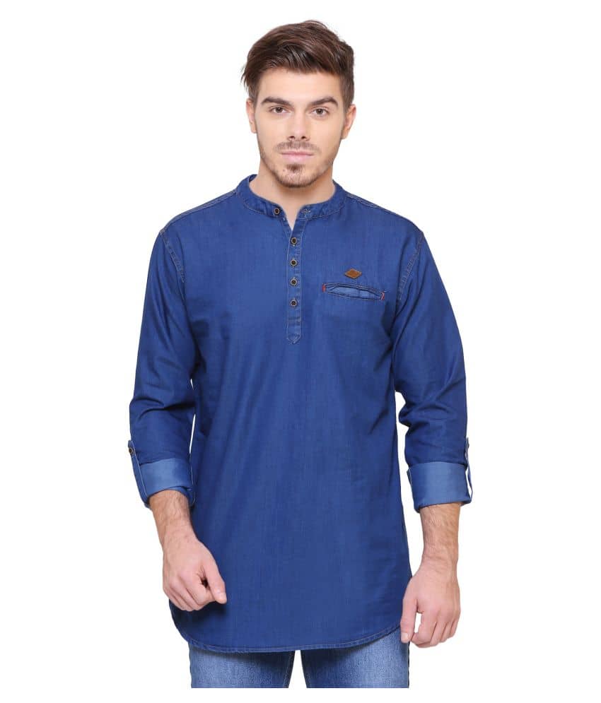 Kuons Avenue - Blue Cotton Men's Shirt Style Kurta ( Pack of 1 ) - Kurtas & Kurta Sets | Buy online on ZillyBuy