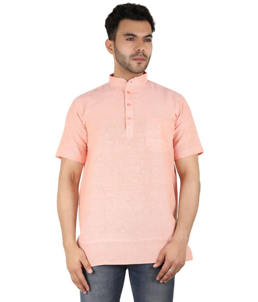 Latest Chikan - Peach Cotton Men's Shirt Style Kurta ( Pack of 1 ) - Kurtas & Kurta Sets | Buy online on ZillyBuy