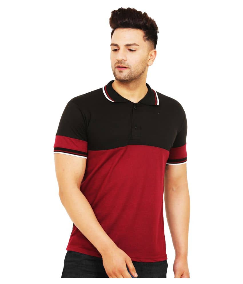 Leotude Pack of 1 Cotton Blend Regular Fit Colorblock Half Sleeves Men's Polo T Shirt ( Black )