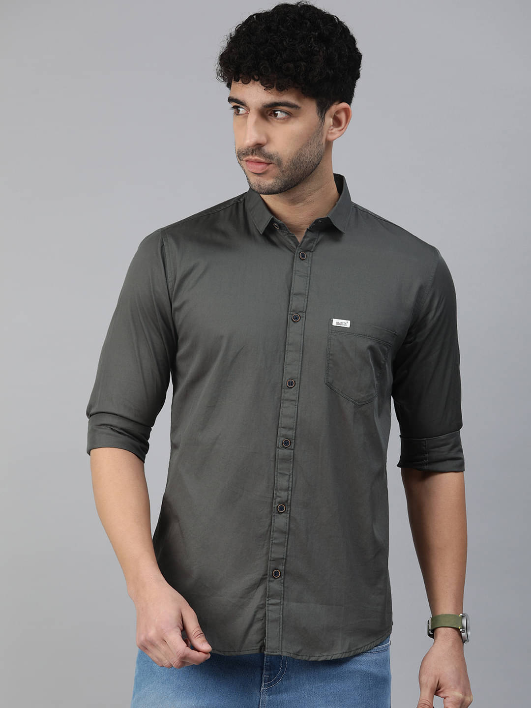 MAJESTIC MAN 100% Cotton Slim Fit Solids Full Sleeves Men's Casual Shirt - Dark Grey ( Pack of 1 ) MAJESTIC MAN 100% Cotton Slim Fit Solids Full Sleeves Men's Casual Shirt - Dark Grey ( Pack of 1 )