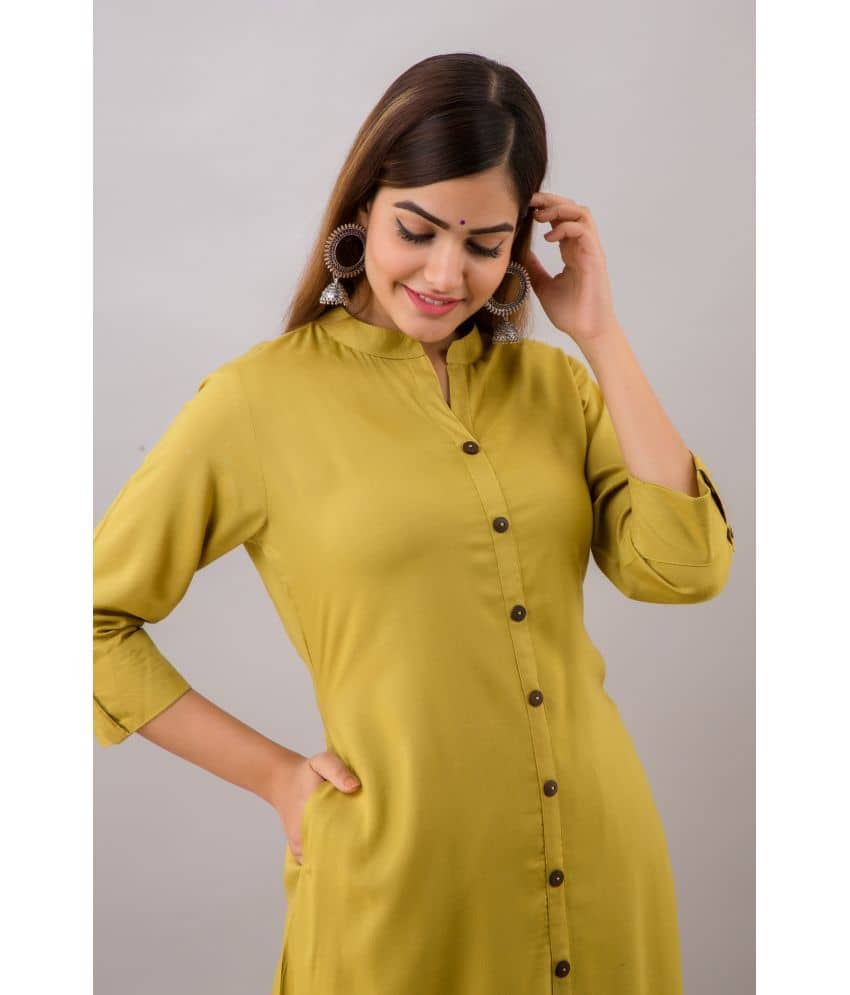 MAUKA - Green Rayon Women's Front Slit Kurti ( Pack of 1 ) - Kurtis, Tunics | Buy online on ZillyBuy