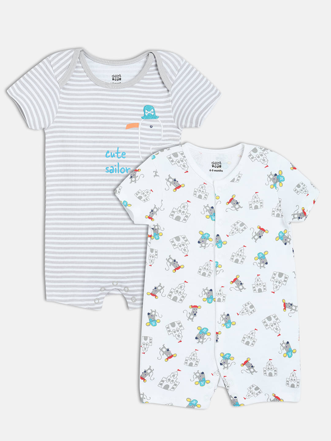     			MINI KLUB Pack of 2 Baby Boys Cotton Rompers ( Multicolor )