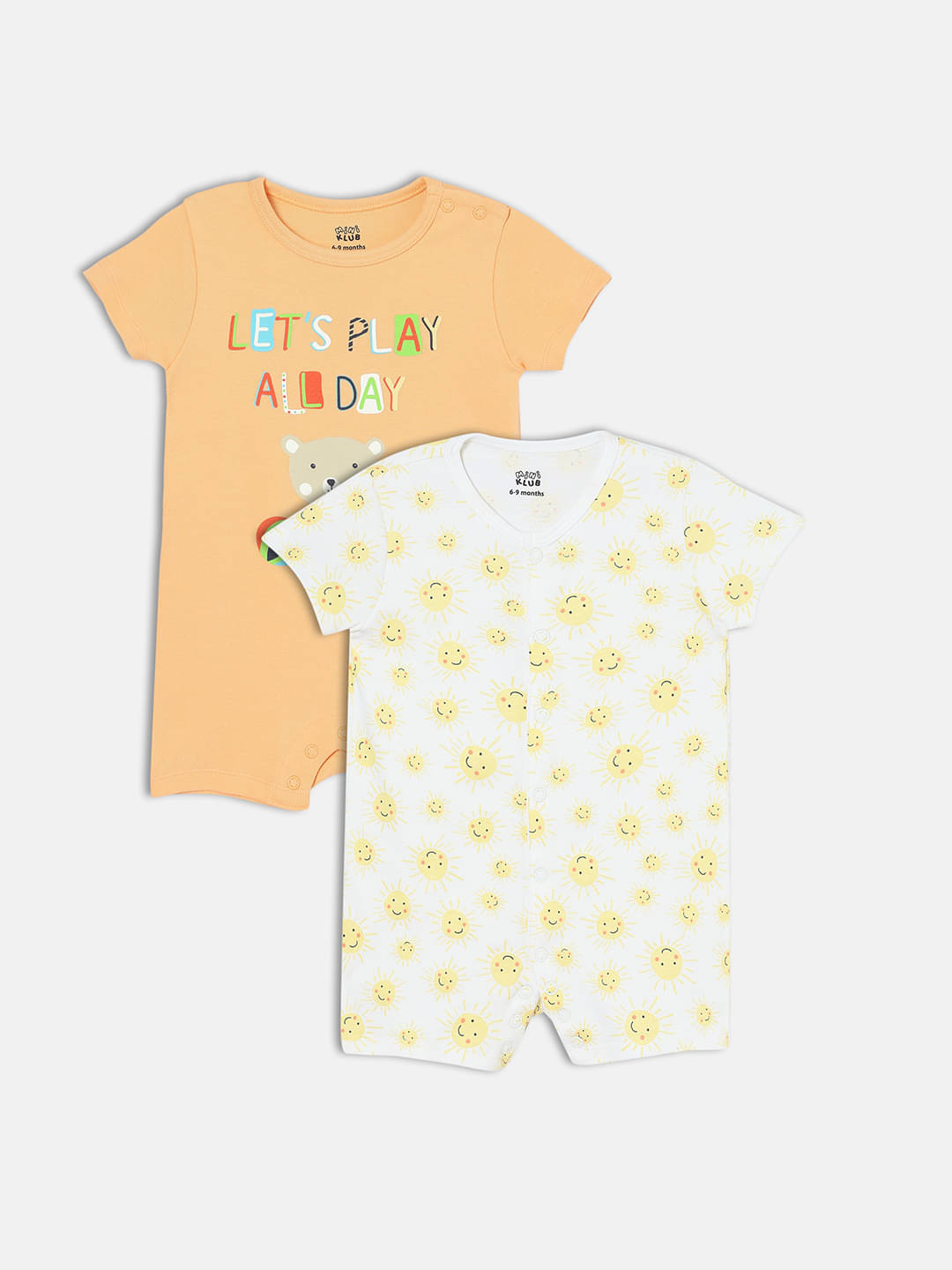 MINI KLUB Pack of 2 Baby Boys Cotton Rompers ( Multicolor )     			MINI KLUB Pack of 2 Baby Boys Cotton Rompers ( Multicolor )