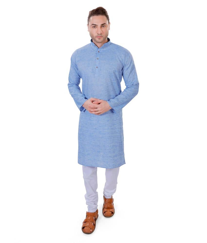 Maharaja - Blue Linen Regular Fit Men's Kurta Pyjama Set ( Pack of 1 ) - Kurtas & Kurta Sets | Buy online on ZillyBuy